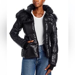 AQUA Faux Fur Trim Gloss Puffer Jacket - Exclusive
